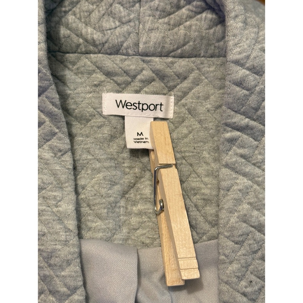 Westport‎ Quilted Open Front Long Sleeve Cardigan Sweater Light Gray Women's M - Picture 4 of 8